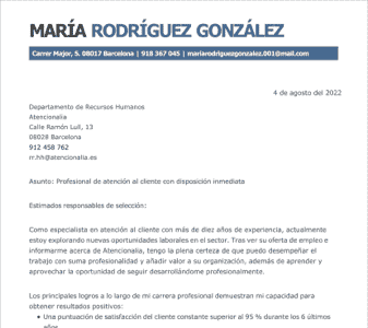 carta de presentación atención al cliente