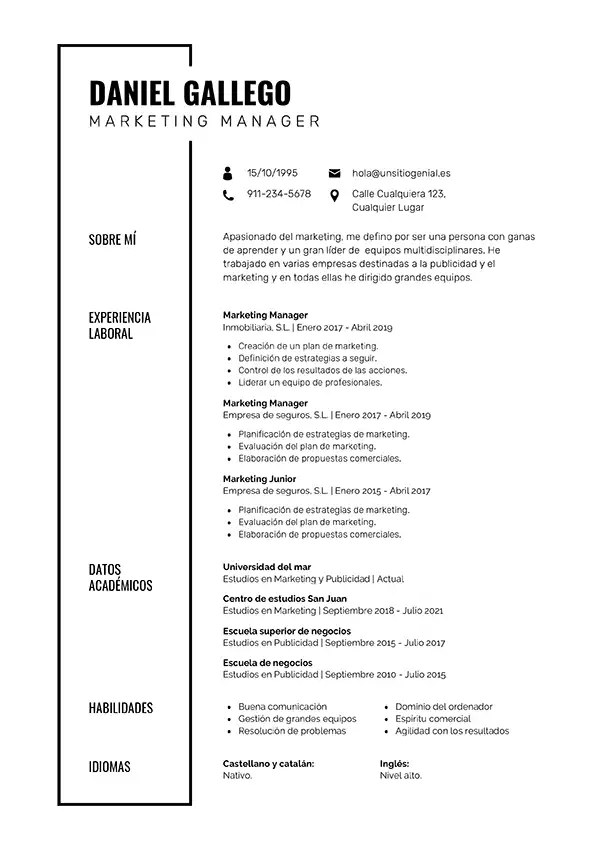 plantillas curriculum vitae gratis - ejemplo 3