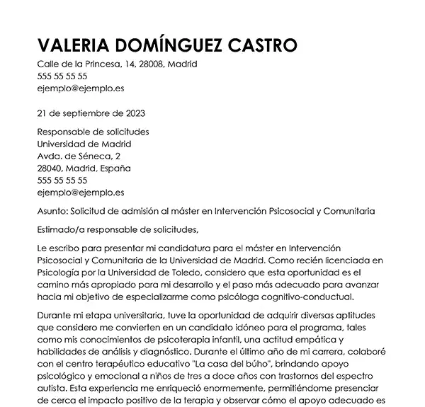 longitud carta de presentacion